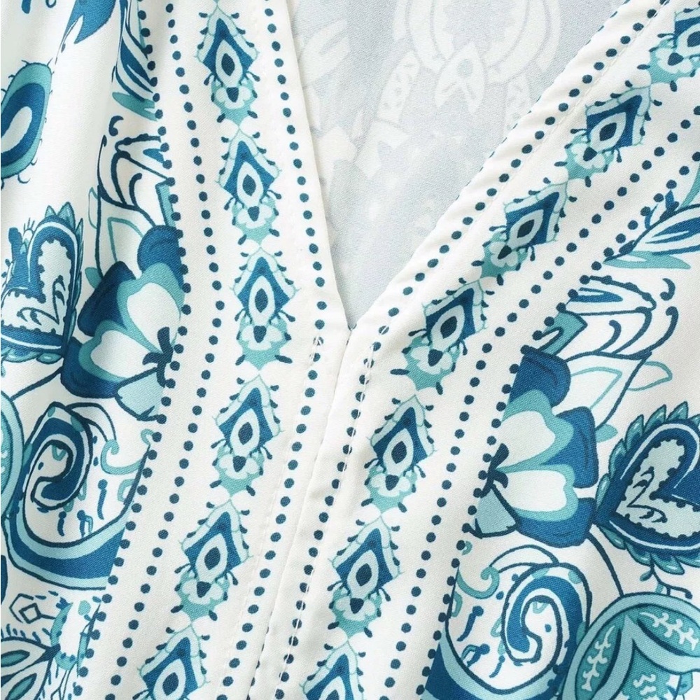 Bloom Chic White/Teal Bandana print VNeck Pocket Dress Plus Size 18/20(2X) Lined - Picture 5 of 5